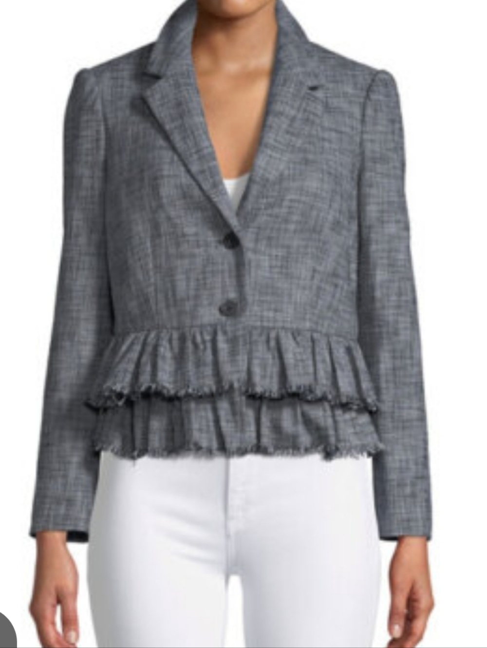 Rebecca Taylor Black Peplum Slub Cropped Tweed Blazer 2